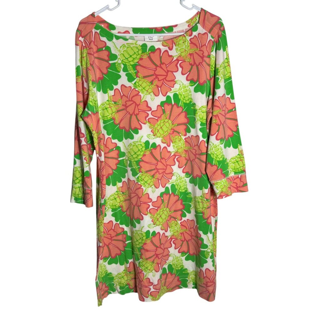 Crown & Ivy Beach Turtle Print Dress - Size XL - 3/4 Sleeve - EUC